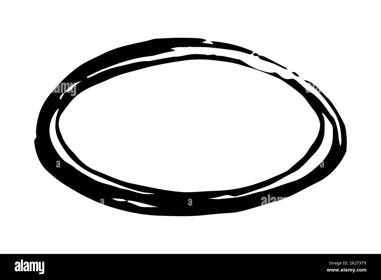 Cerchio di inchiostro rotondo grungo dipinto a mano con tratto di pennello nero Foto Stock