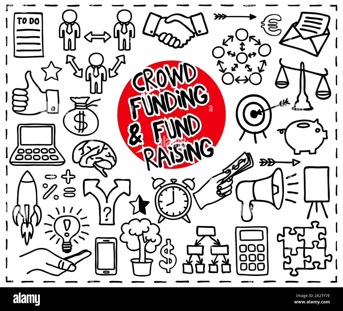 Folla finanziamento doodle impostato isolato su sfondo bianco Foto Stock