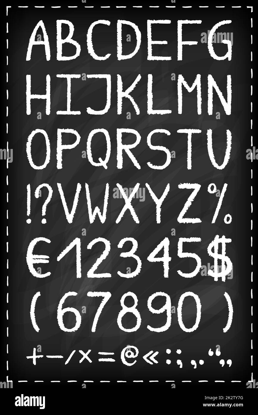 Lettere alfabetiche sulla lavagna. Foto Stock