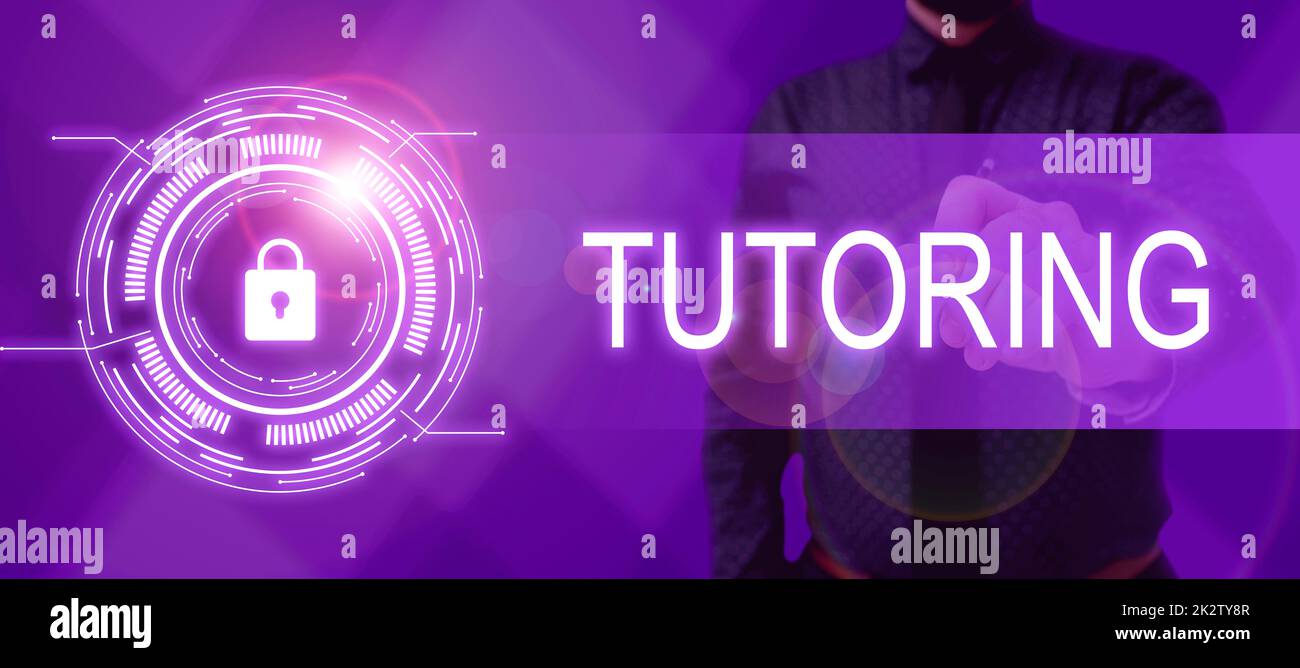 Scrittura visualizzazione testo Tutoring. Vetrina di affari un atto di una persona impiegata per amministrare la conoscenza a qualcuno cornice vuota decorata con i simboli di comunicazione rappresentano la riunione di affari Foto Stock