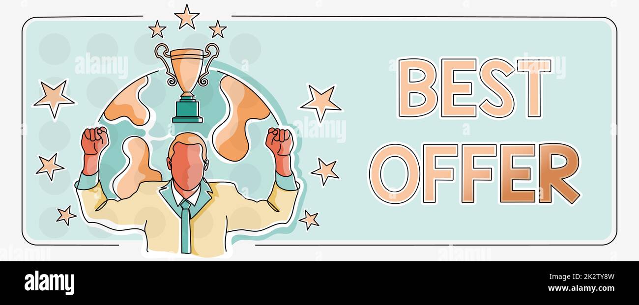 Scrittura a mano segno migliore offerta. Parola per convincere qualcuno rendendo tutta la grandezza si può dare businessman celebrando successo progetto obiettivo raggiungimento. Foto Stock