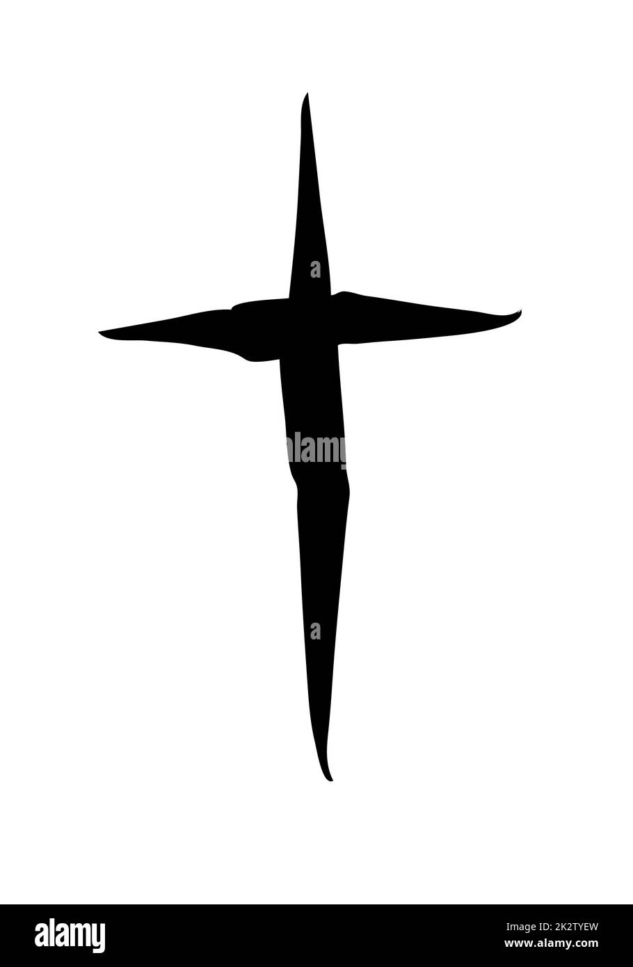 Simbolo a croce cristiana disegnato a mano dipinto a mano con inchiostro nero Foto Stock