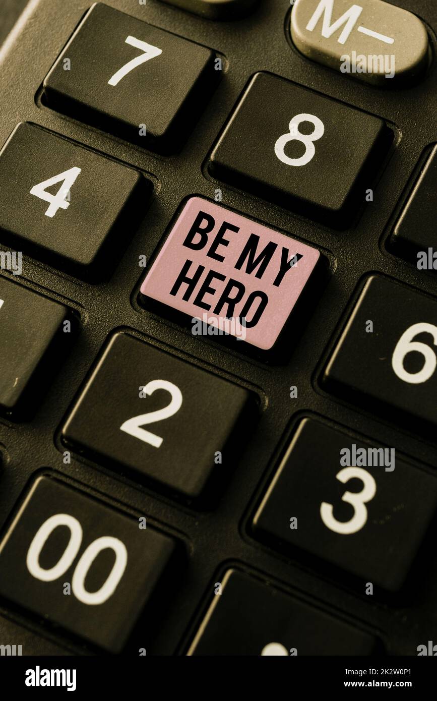 Didascalia concettuale Be My Hero. Internet Concept richiesta da qualcuno di ottenere alcuni sforzi di azioni eroiche per lui -49140 Foto Stock