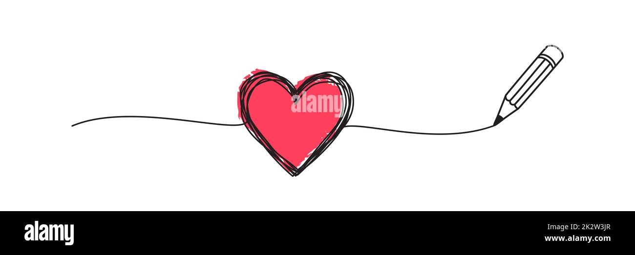 Grungy grungy grungy cuore di punta disegnato con un concetto di matita Foto Stock