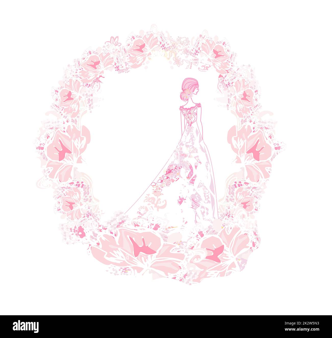 bella carta ornata floreale con sposa elegante Foto Stock