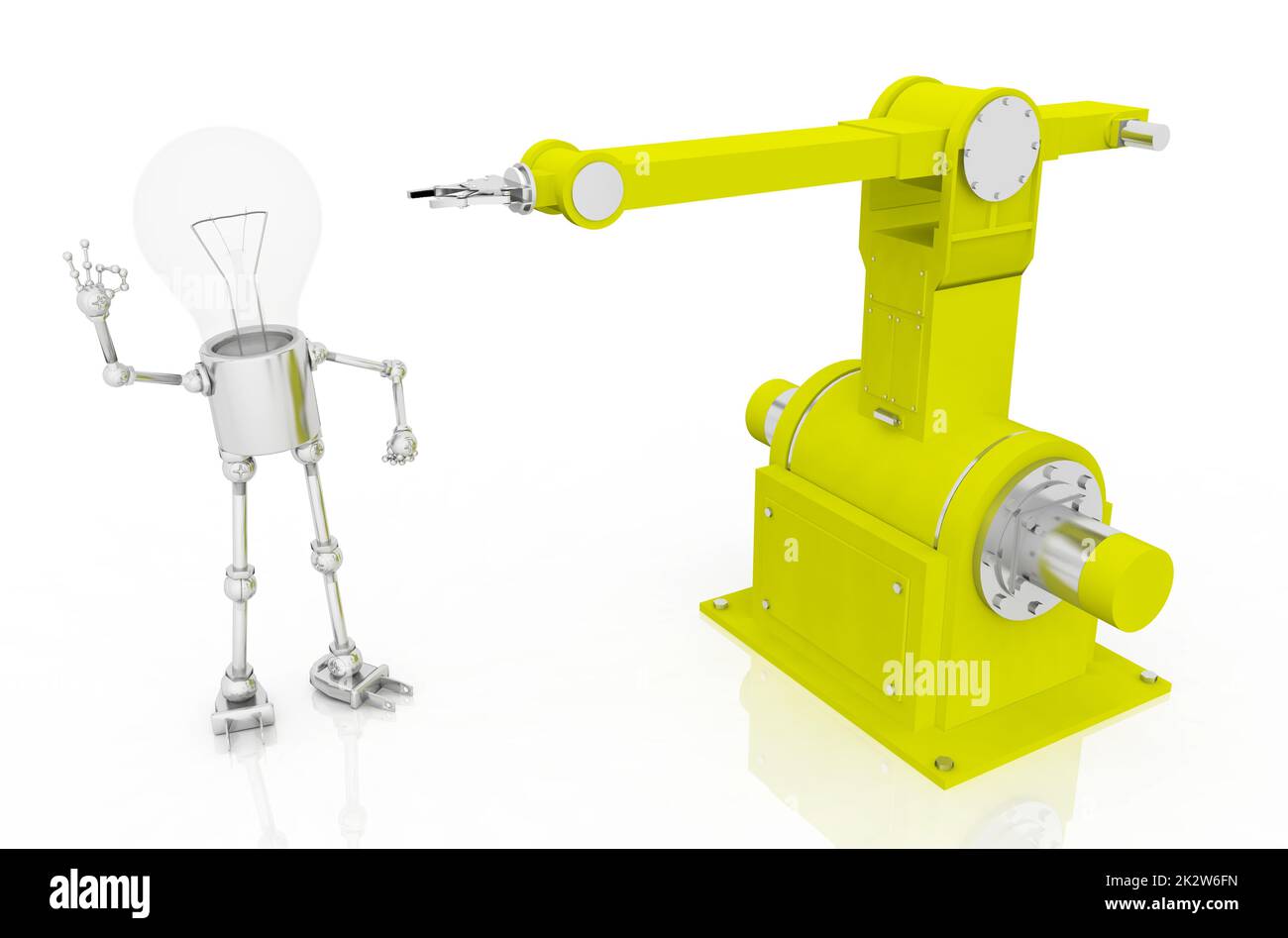 Lampadina figura con robot industriale Foto Stock
