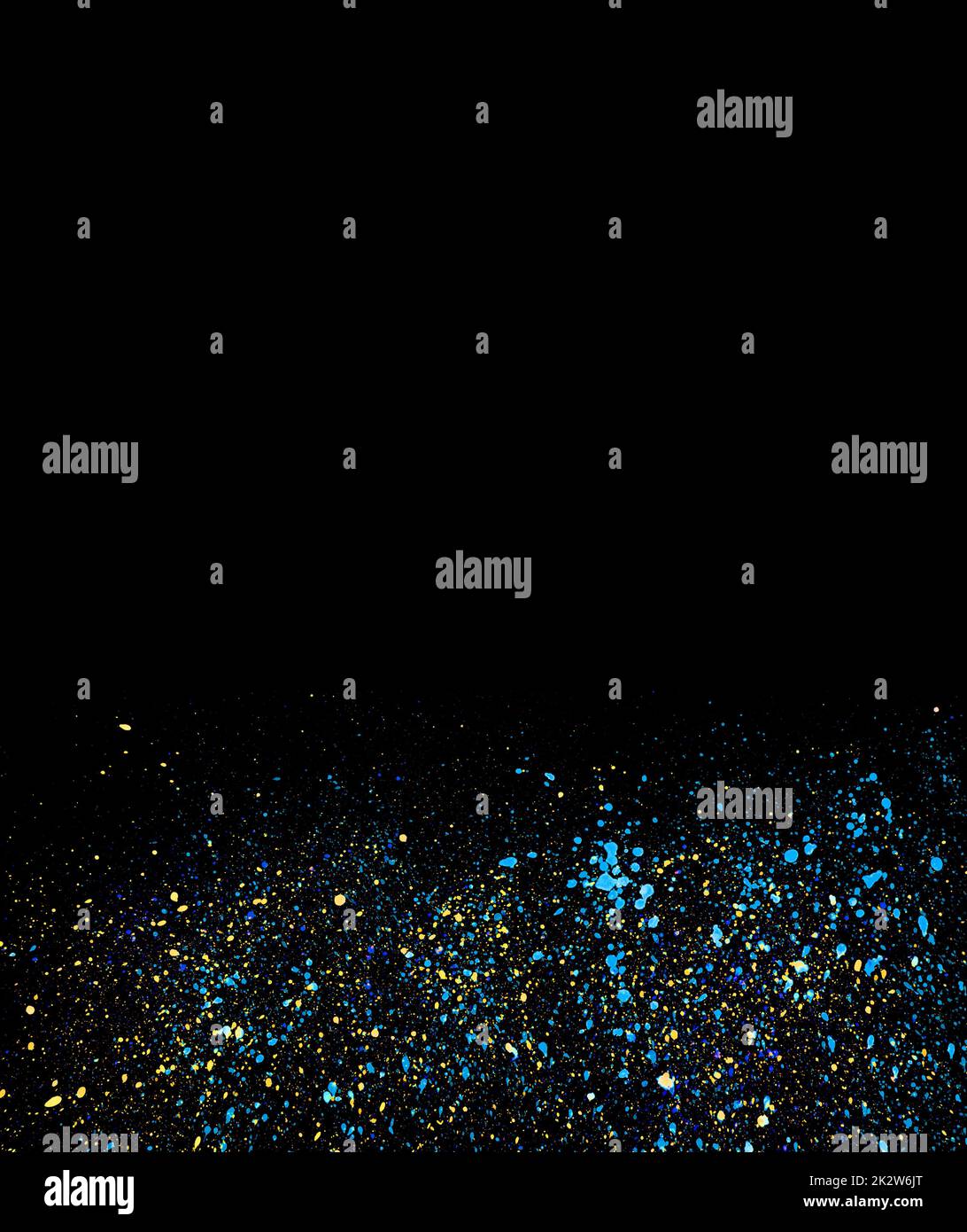 Palline di acquerello giallo e blu su banner di sfondo nero Foto Stock