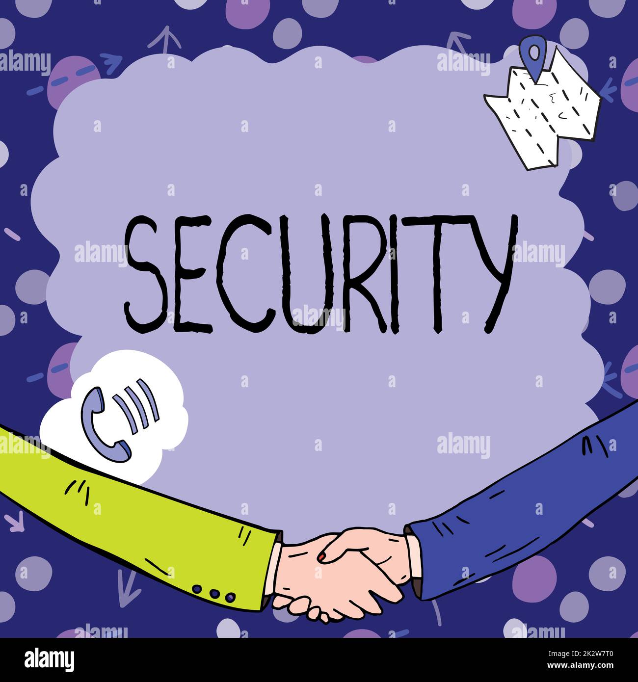 Protezione concettuale del display. Business idea lo stato di sentirsi sicuro stabile e libero da paura o pericolo cornice vuota decorata con simboli di comunicazione rappresentano business meeting Foto Stock