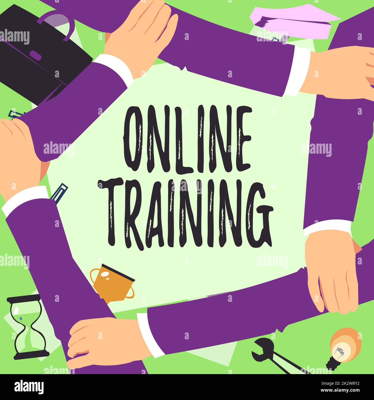 Scrittura a mano segno formazione online. Parola scritta su prendere il programma di formazione dal elettronico significa quattro mani disegnare insieme braccio di sostegno mostrando il simbolo di connessione. Foto Stock