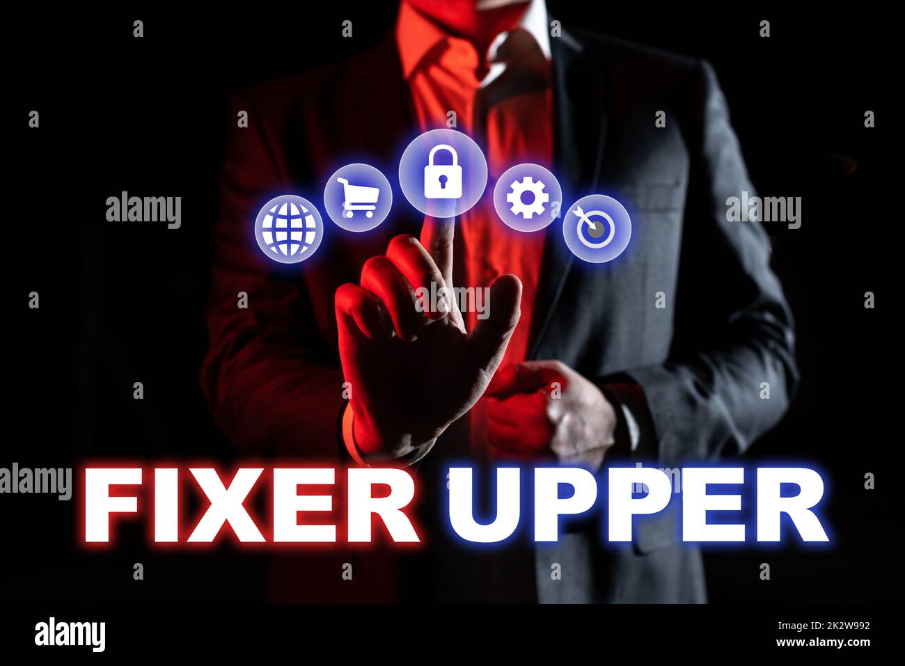 Testo scrittura Fixer Upper. Business concetto casa bisogno di riparazioni utilizzato principalmente connessione con l'acquisto -47747 Foto Stock