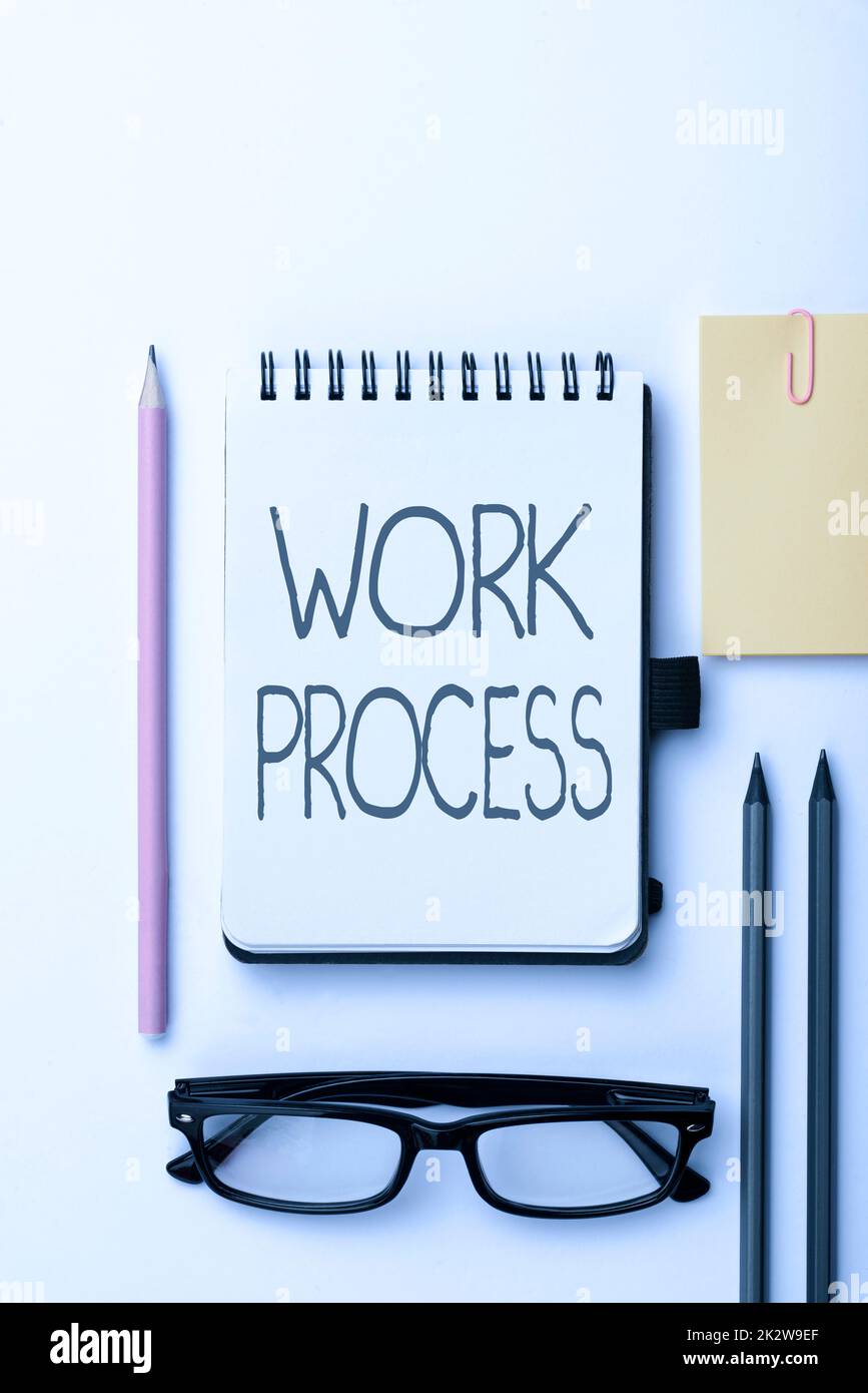 Simbolo di testo che mostra il processo di lavoro. Concetto di business procedure standard come gestire un particolare sistema di regole del lavoro flashy School Office Supplies, insegnare Collezioni di apprendimento, Strumenti di scrittura Foto Stock