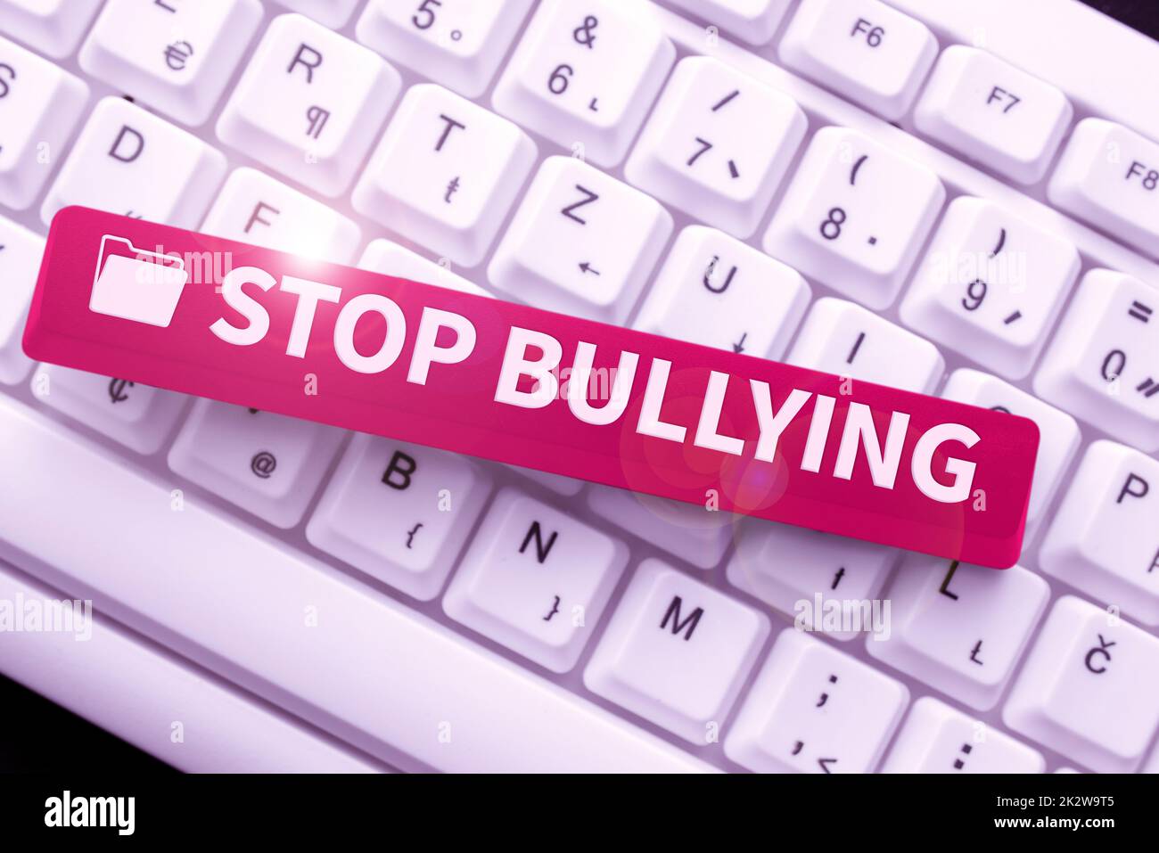 Segno di scrittura della mano Stop bullismo. Concetto di business combattere ed eliminare questo comportamento aggressivo inaccettabile Browsing Online Transaction History, creando file system organizzato Foto Stock