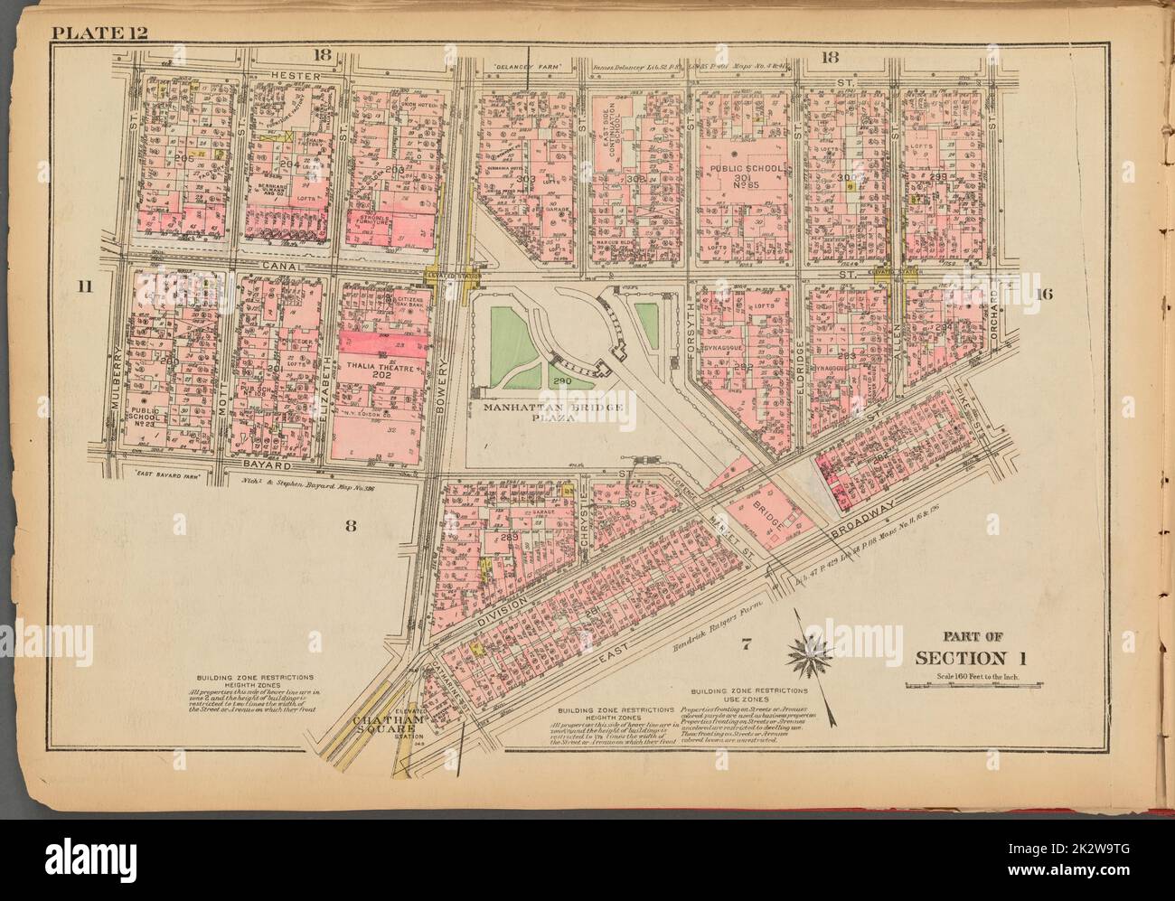 Cartografica, Mappe. 1927. Lionel Pincus e la Principessa Firyal Map Division. Real Property , New York (state) , New York, Manhattan (New York, N.Y.) Piastra 12, parte della sezione 1: Delimitata da Hester Street, Orchard Street, Division Street, Pike Street, East Broadway, Chatham Square, Bowery, Bayard Street e Mulberry Street Foto Stock