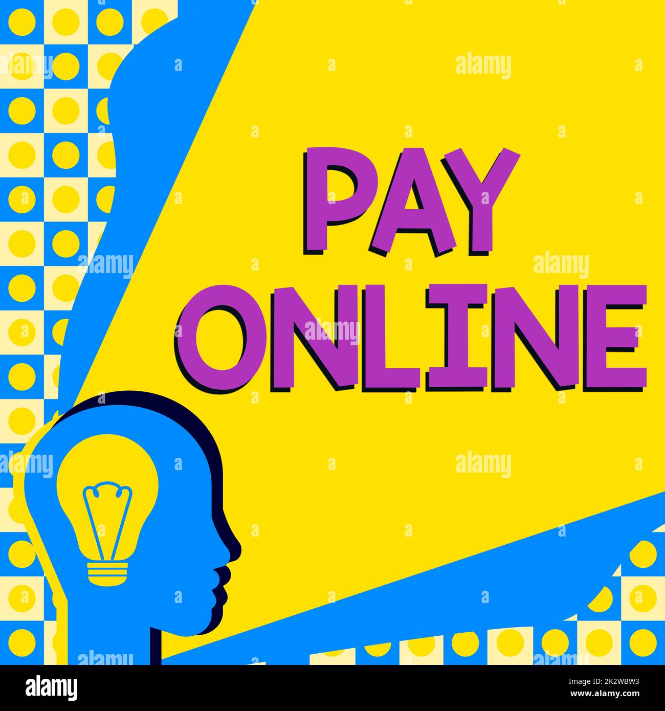 Scrittura a mano del testo paga in linea. Vetrina commerciale acquistare prodotti o servizi utilizzando la carta di credito su qualsiasi sito web testa con lampadina illuminata con Mostra idee tecnologia. Foto Stock