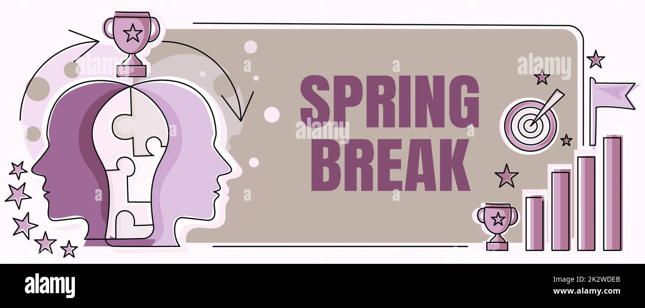 Didascalia concettuale Spring Break. Approccio aziendale periodo di vacanza a scuola e università durante la primavera due teste connesse Puzzle mostrando risolvere i problemi e condividere il successo Foto Stock