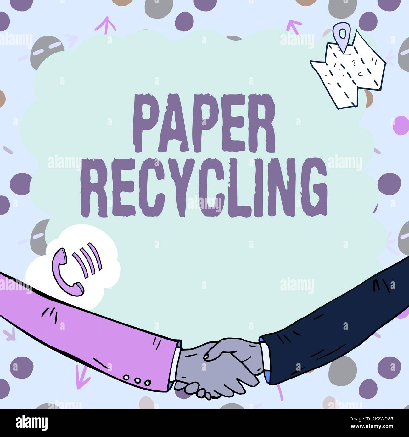 Didascalia di testo che presenta il riciclaggio della carta. Parola per l'utilizzo delle carte di scarto in un nuovo modo riciclando loro vuota cornice decorata con simboli di comunicazione rappresentano business meeting Foto Stock