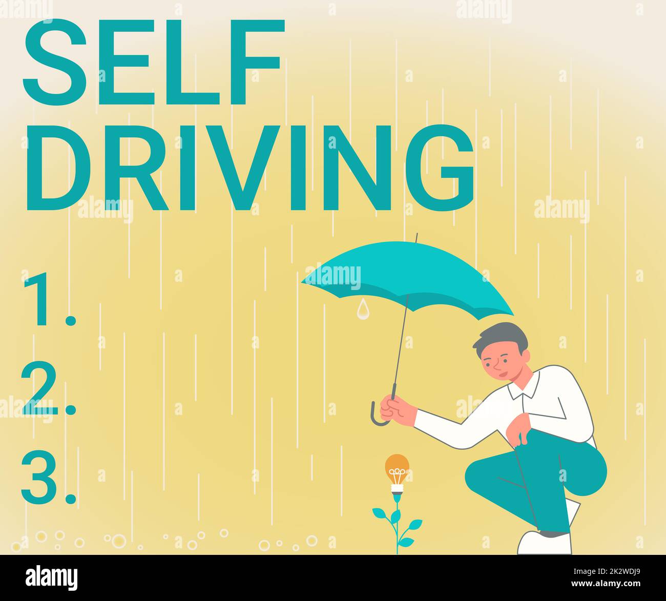 Visualizzazione concettuale Guida autonoma. Parola per la capacità autonoma del veicolo di navigare senza input umano Gentleman Holding ombrello Growing Flower Presentazione delle idee di progetto più recenti. Foto Stock