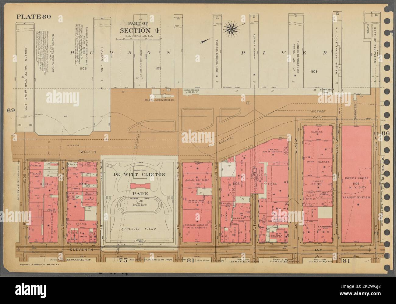 Cartografica, Mappe. 1955 - 1956. Lionel Pincus e la Principessa Firyal Map Division. Real Property , New York (state) , New York (N.Y.), Manhattan (New York, N.Y.) Piastra 80, parte della sezione 4: Delimitata da (Hudson River Piers) Twelfth Avenue, W. 59th Street, Undicenth Avenue e W. 50th Street. Foto Stock