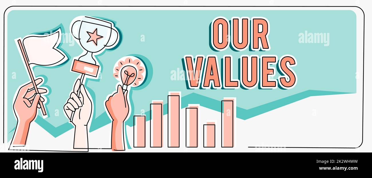 Ispirazione che mostra i nostri valori. Business idea elenco di aziende o individui morali impegnarsi a fare loro due teste Puzzle connessi mostrando risolvere i problemi e la condivisione di successo Foto Stock