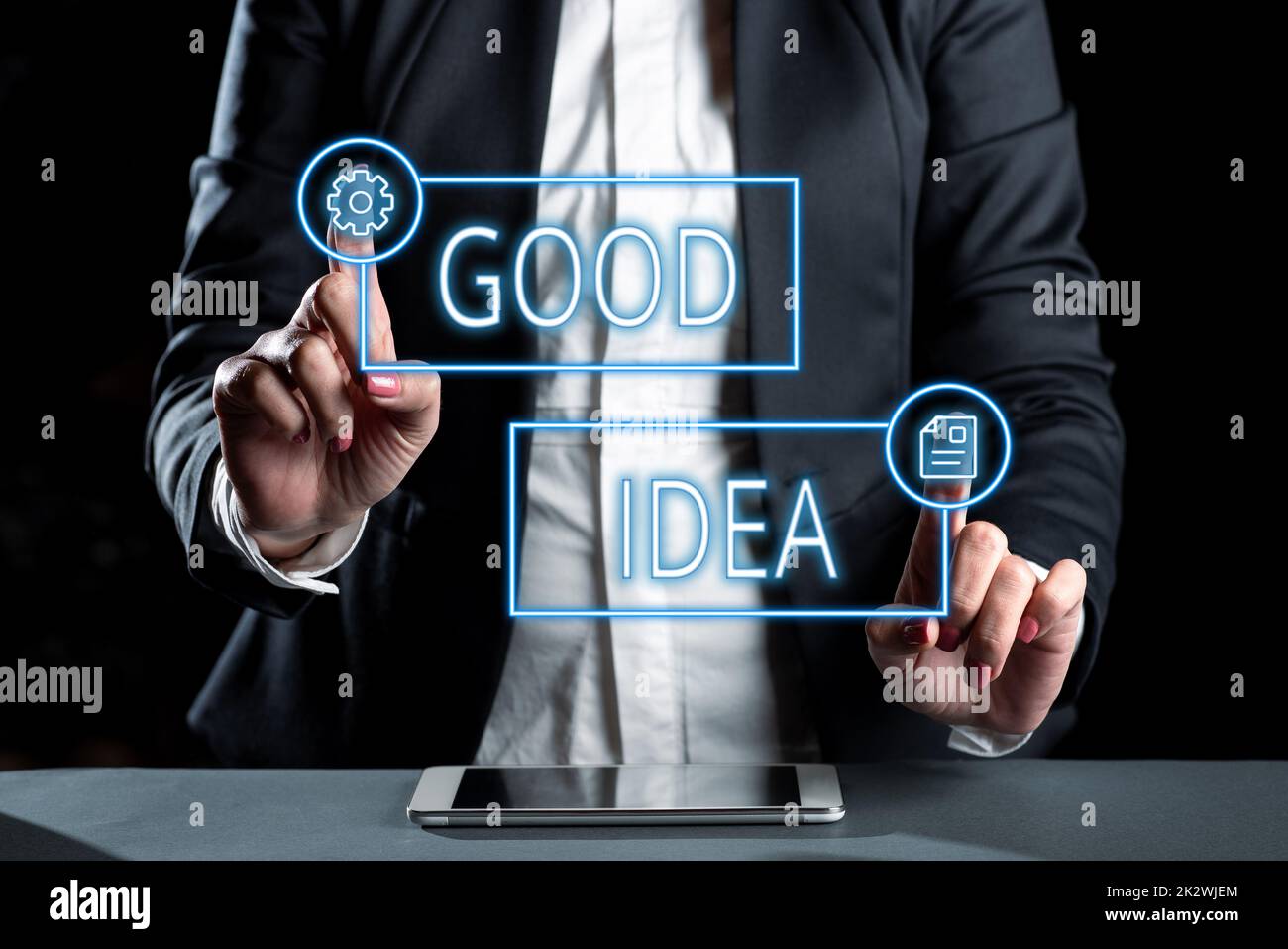 Scrittura visualizzazione testo buona idea. Business idea Stato del cervello umano di portare grande intelegence verso qualcosa -47856 Foto Stock