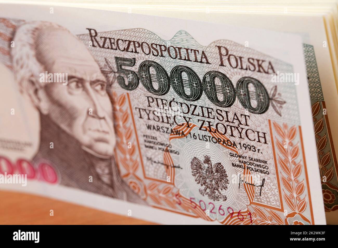 Vecchio denaro polacco - 50000 Zloty uno sfondo Foto Stock