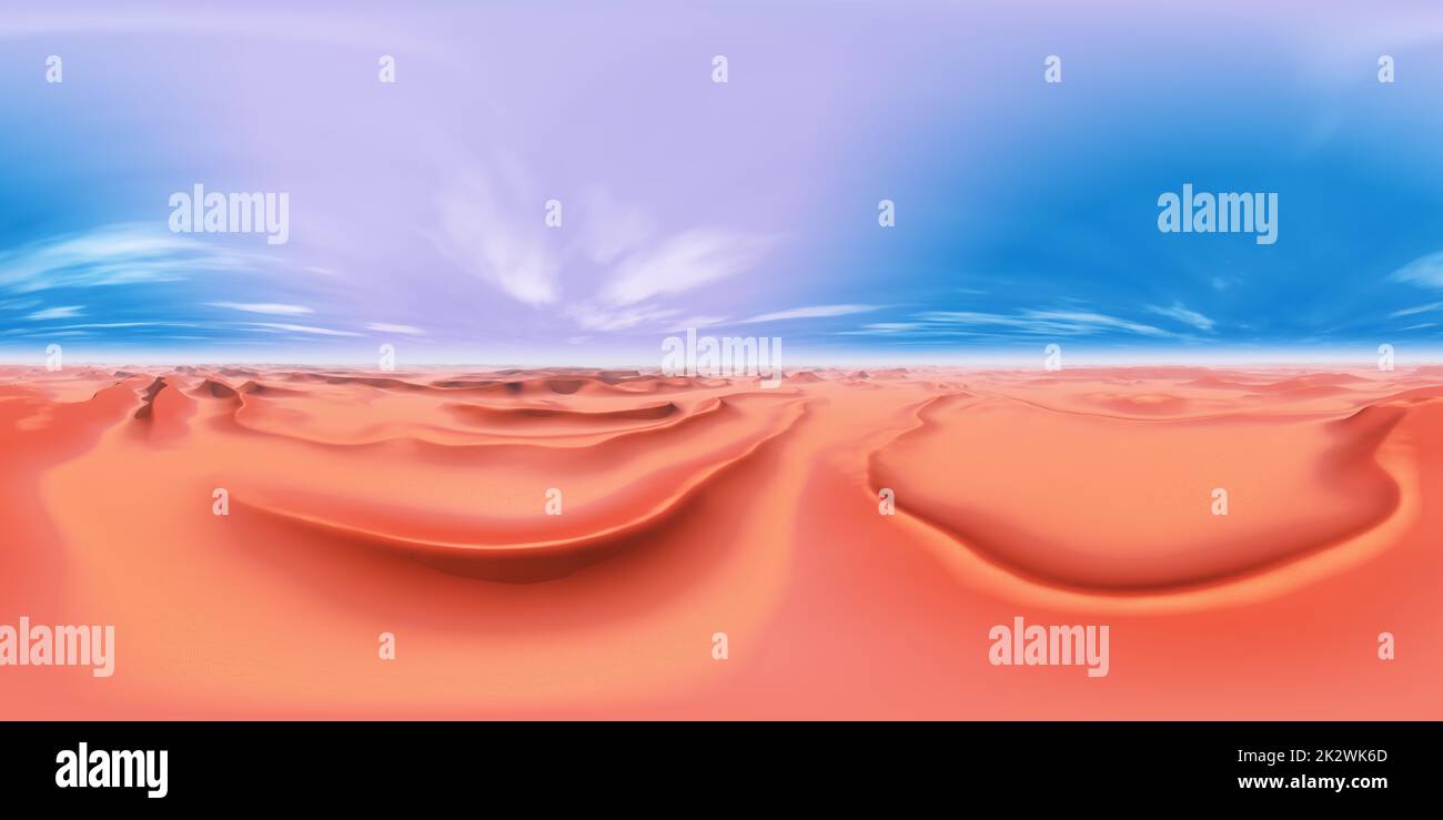Panorama sferico a 360 gradi senza cuciture con un paesaggio desertico sabbioso Foto Stock