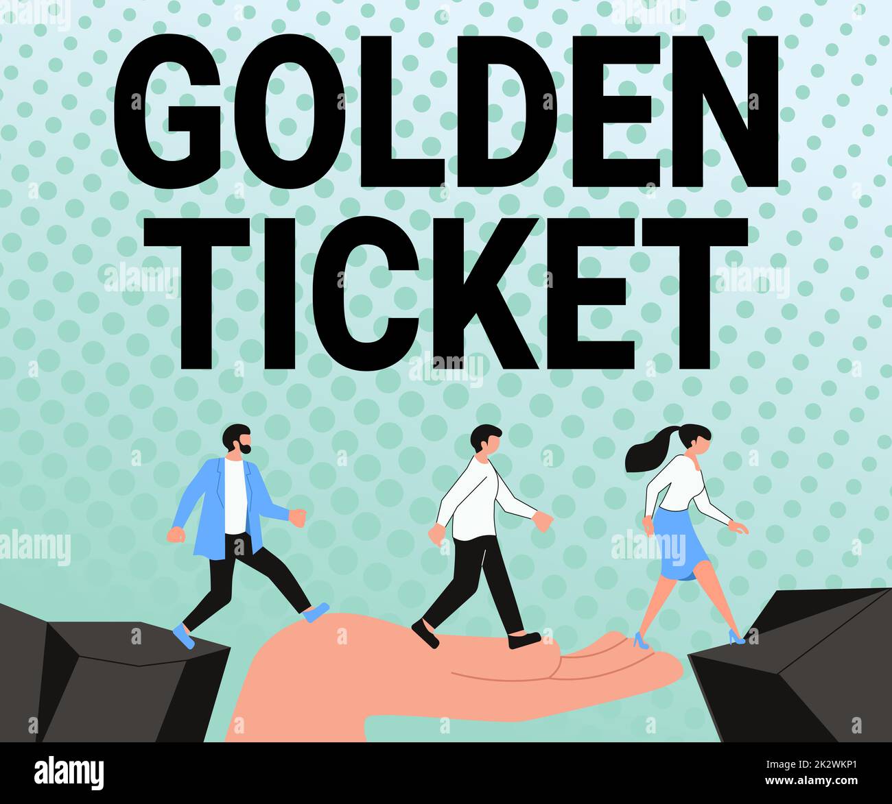 Ispirazione mostrando il cartello Golden Ticket. Word for Rain Check Access VIP Passport Box Office Seat frecce evento che guidano due colleghi collaboranti verso un piano finanziario migliore Foto Stock