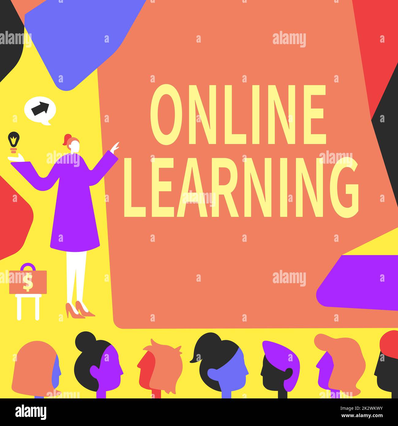 Visualizzazione concettuale formazione online. Panoramica del business Larning con l'assistenza di Internet e di un computer Lady che punta sfondo presentando le strategie finanziarie più recenti e di successo. Foto Stock