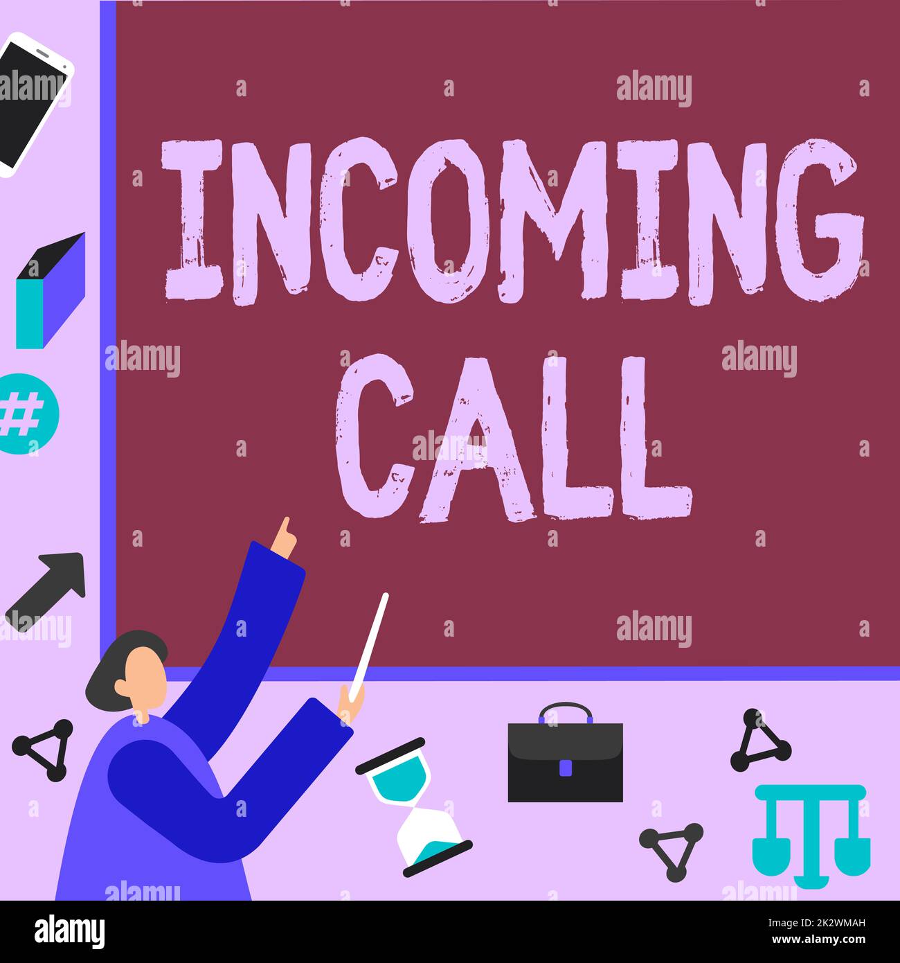 Simbolo di testo che mostra la chiamata in arrivo. Parola scritta su Inbound Received Caller ID Telefono Voicemail Vidcall businessman pointing FingerPresentation Board che rappresenta i progetti di pianificazione. Foto Stock