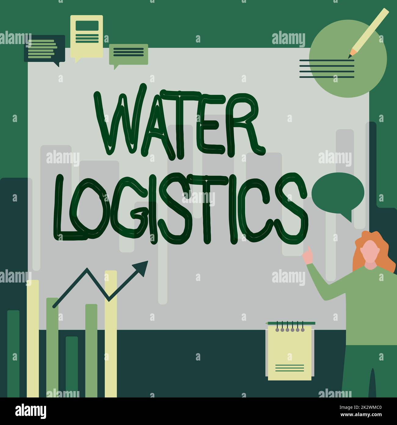 Didascalia di testo che presenta la logistica dell'acqua. Internet Concept Water Logistics Businesswoman Casual Standing presentare grafici e nuove idee meravigliose. Foto Stock