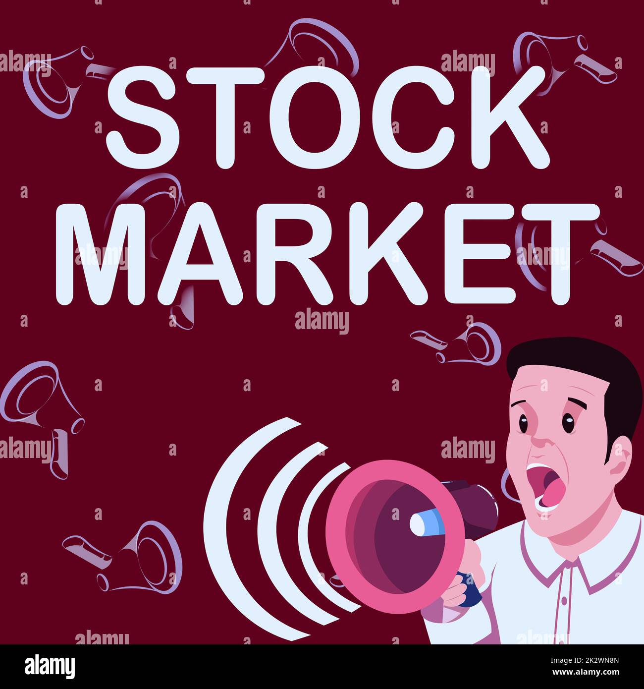 Scrittura visualizzazione testo mercato azionario. Panoramica del business mercato particolare in cui le azioni e le obbligazioni sono negoziati o exhange businessman parlare attraverso Megaphone rendendo meraviglioso nuovo annuncio Foto Stock