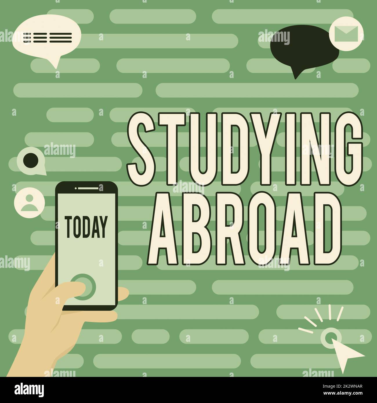 Didascalia concettuale studiare all'estero. Concetto che significa imparare fuori casa in paesi stranieri mani in viaggio Holding dispositivo tecnologico premendo il pulsante di applicazione. Foto Stock