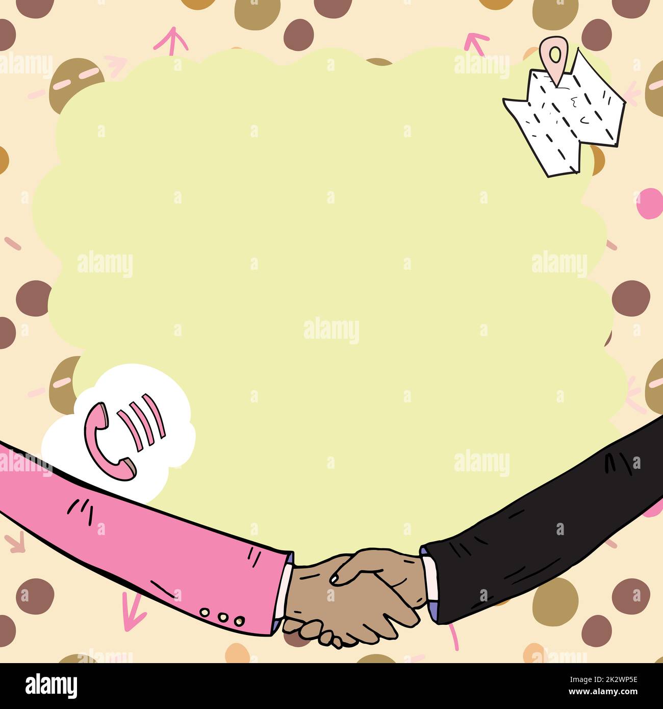 Cornice vuota decorata con simboli di armonia di comunicazione. Il bordo vuoto del poster circondato da frecce multicolore direzione organizzata piacevolmente rappresentano una riunione di lavoro. Foto Stock