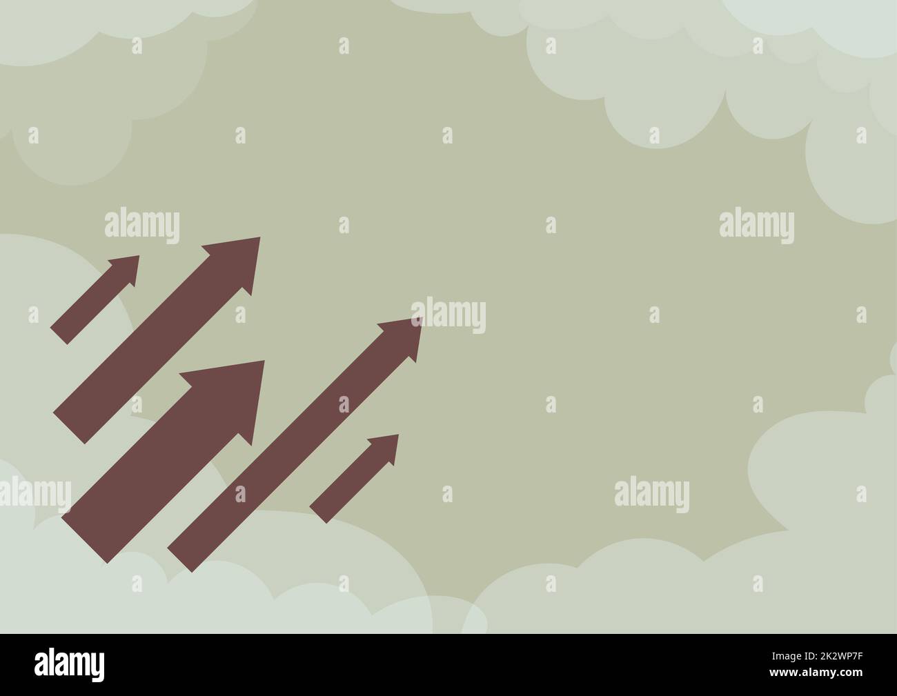 Frecce che si muovono rapidamente verso il cielo circondato da nuvole che rappresentano il raggiungimento del successo obiettivo. Mirare skyline realizzare con successo progetti creativi piani. Foto Stock