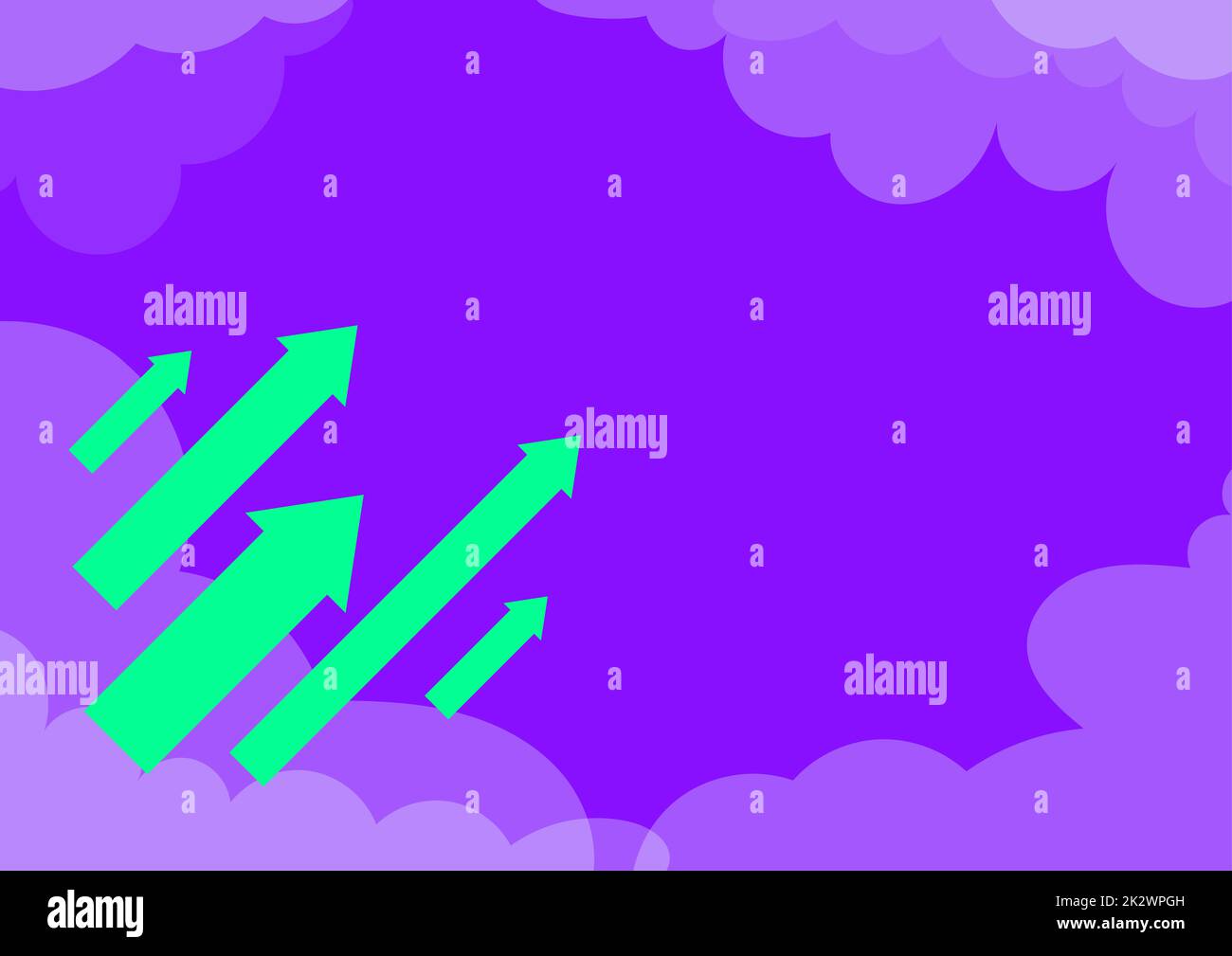 Frecce che si muovono rapidamente verso il cielo circondato da nuvole che rappresentano il raggiungimento del successo obiettivo. Mirare skyline realizzare con successo progetti creativi piani. Foto Stock