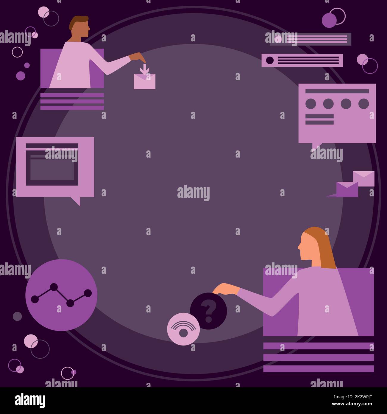 Colleghi che usano la tecnologia hanno riunione in linea che discute i piani futuri di progetto che visualizzati il lavoro di squadra. Partners Consulenza sui grafici più recenti che rappresentano lo sforzo combinato. Foto Stock