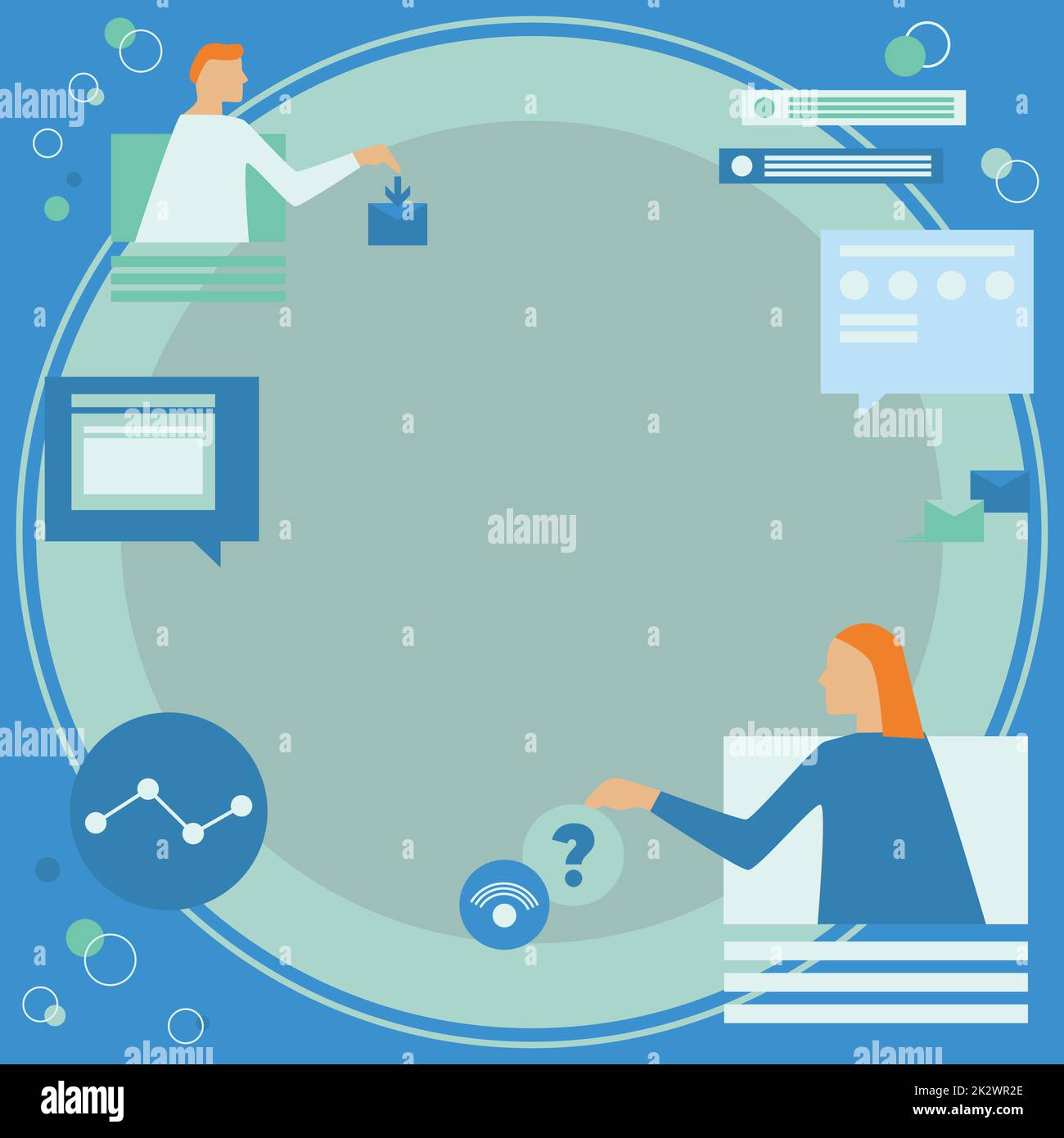 Colleghi che usano la tecnologia hanno riunione in linea che discute i piani futuri di progetto che visualizzati il lavoro di squadra. Partners Consulenza sui grafici più recenti che rappresentano lo sforzo combinato. Foto Stock