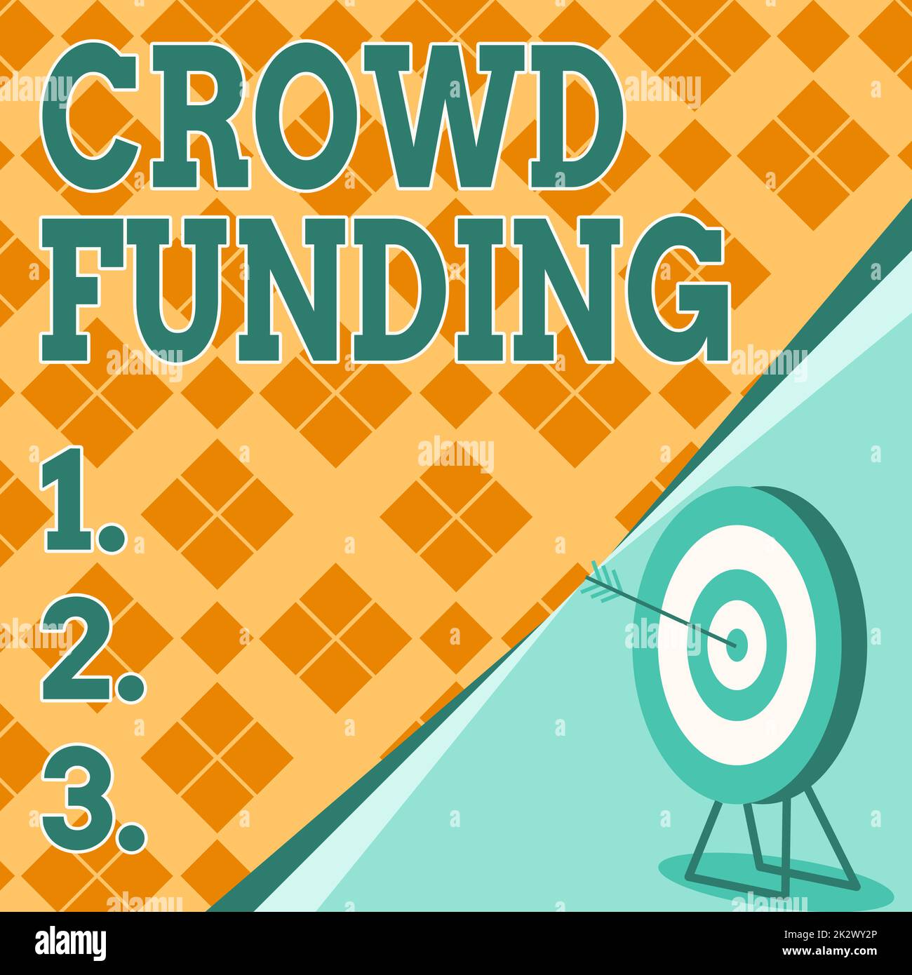 Scrittura a mano segno folla finanziamento. Word for Fundraising Kickstarter Startup Pledge Platform Donazioni Target con Bullseye che rappresenta il progetto completato con successo. Foto Stock