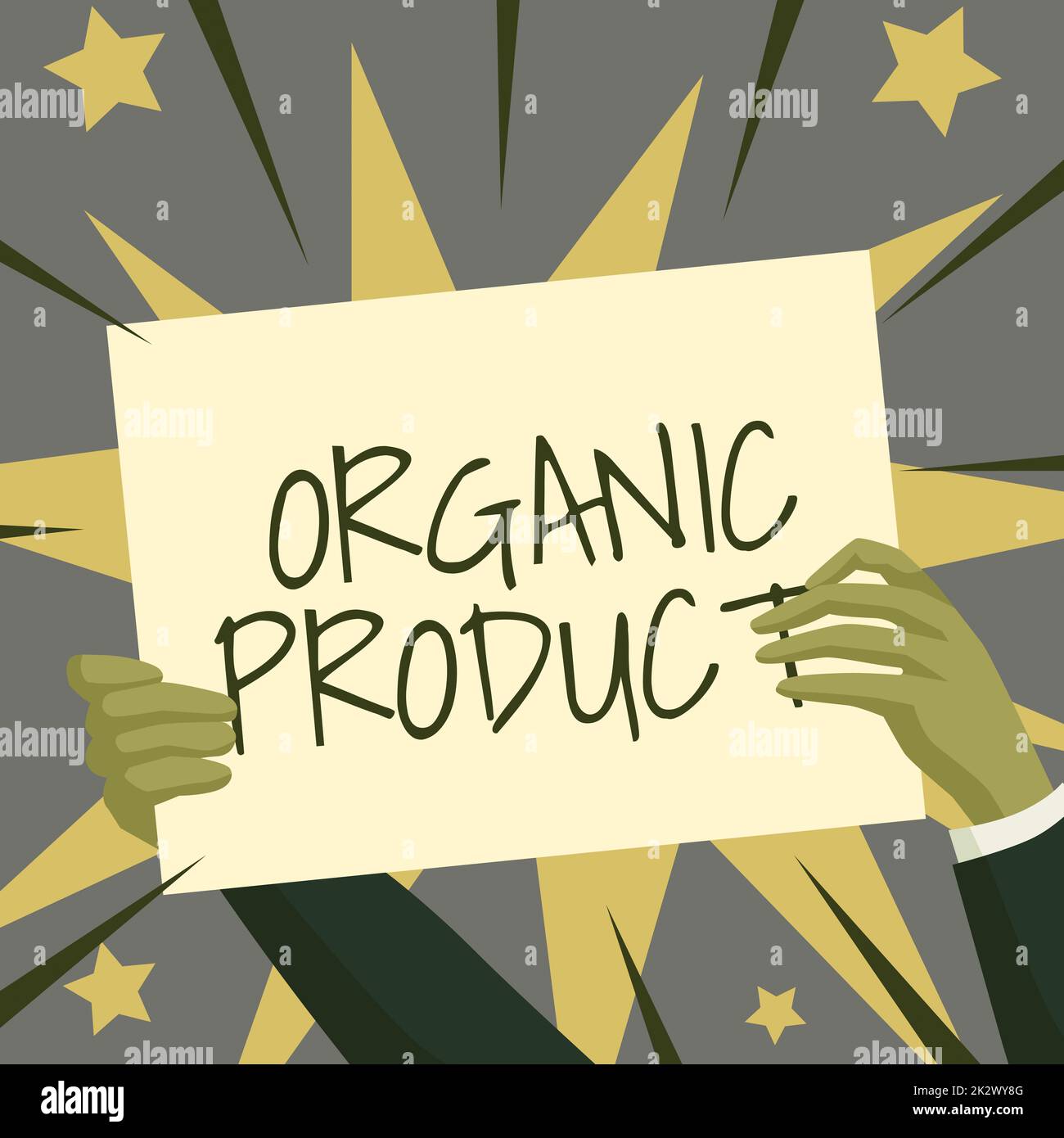 Ispirazione che mostra il segno prodotto organico. Approccio aziendale fatto da materiali prodotti da agricoltura biologica mani Holding carta mostrando nuove idee circondato da stelle. Foto Stock