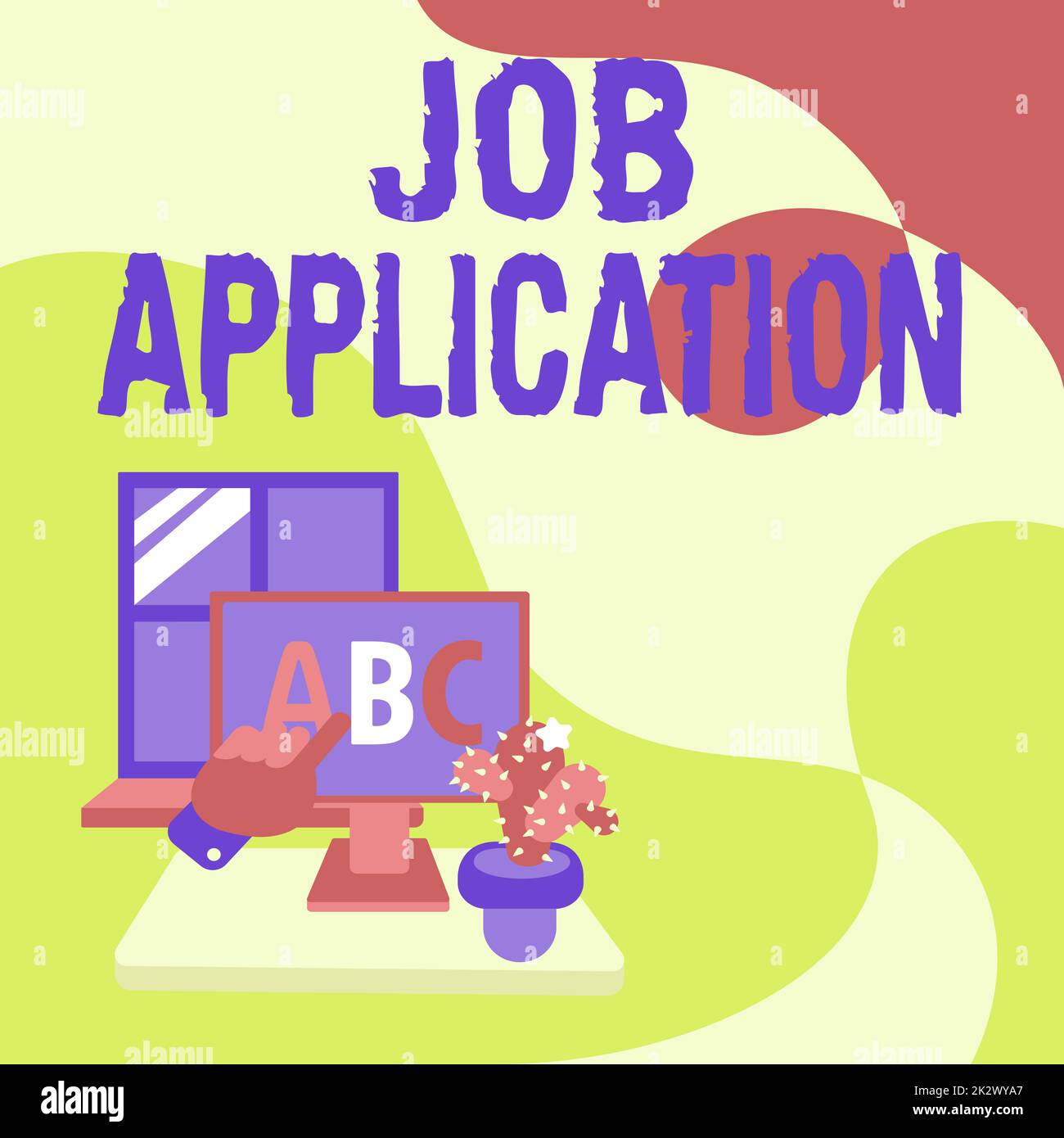 Firma di scrittura a mano richiesta di lavoro. Foto concettuale il documento commerciale standard serve una serie di scopi mano che mostra lettere che puntano lo schermo del browser Web con Cactus a lato. Foto Stock