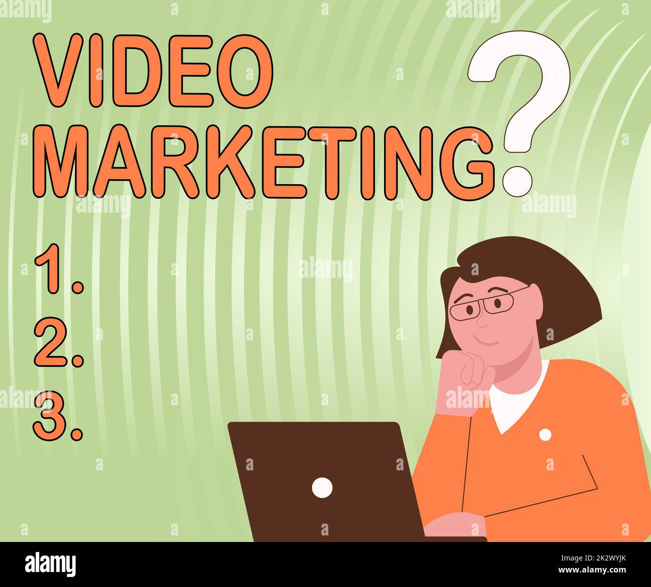 Didascalia di testo che presenta Video Marketing. Approccio aziendale creare brevi video su argomenti specifici utilizzando gli articoli Lady Drawing Brainstorming nuove soluzioni circondate da punti interrogativi Foto Stock