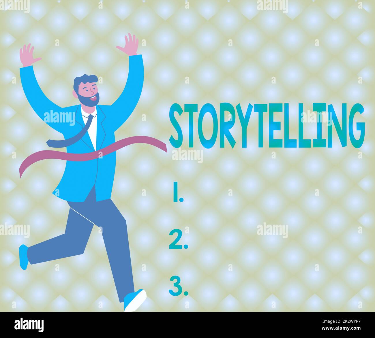 Visualizzazione concettuale Storytelling. Foto concettuale attività sociale e culturale con gesti teatrali Gentleman in Suit che corre verso il traguardo celebrando il successo Foto Stock