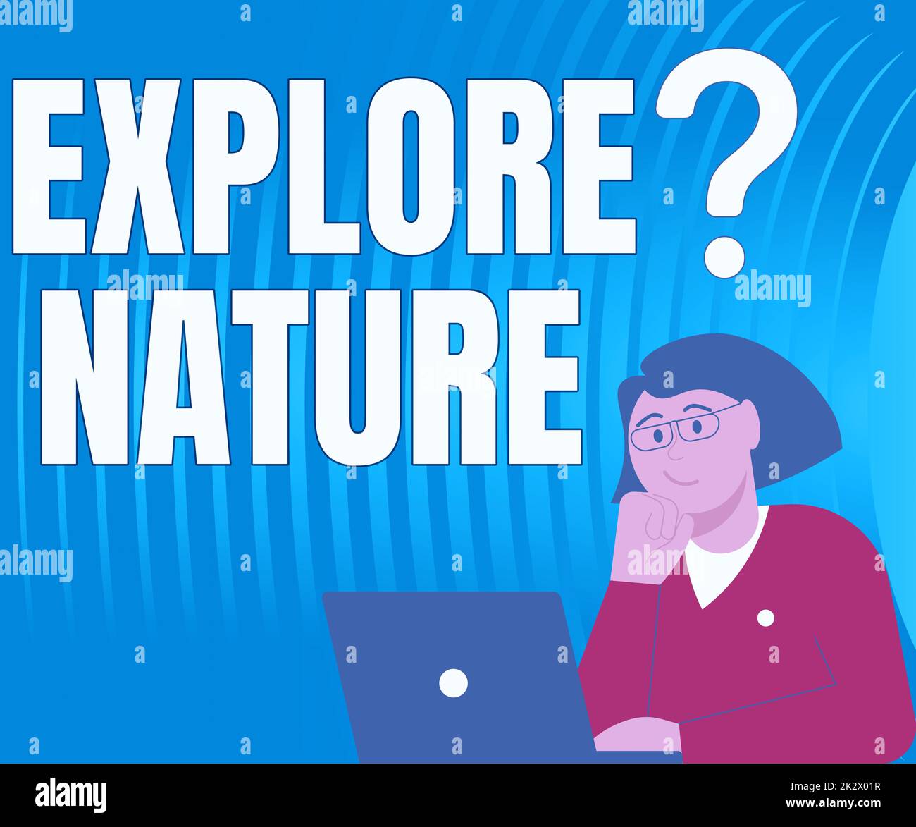 Ispirazione che mostra il segno esplorare la natura. Business Overview Reserve Campsite conservazione spedizione Safari Park Lady Drawing Brainstorming nuove soluzioni circondato da punti interrogativi Foto Stock