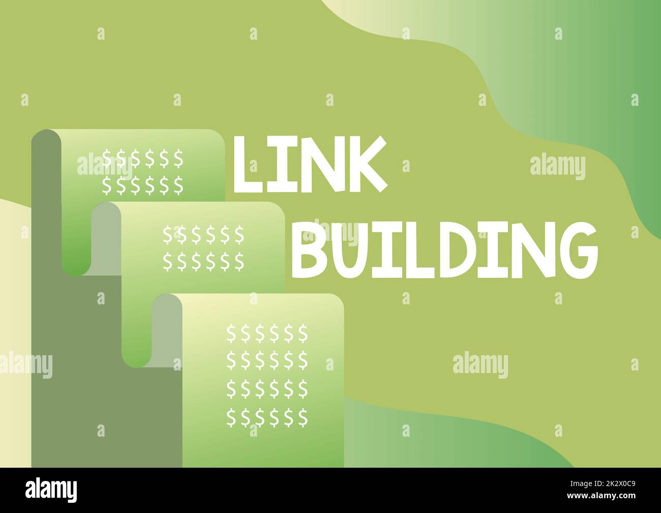 Cartello che visualizza link Building. Concetto del Internet SEO termine di scambio link acquisire hyperlinks indicizzato file paper che rappresenta futuri piani finanziari calcolo ipoteca. Foto Stock