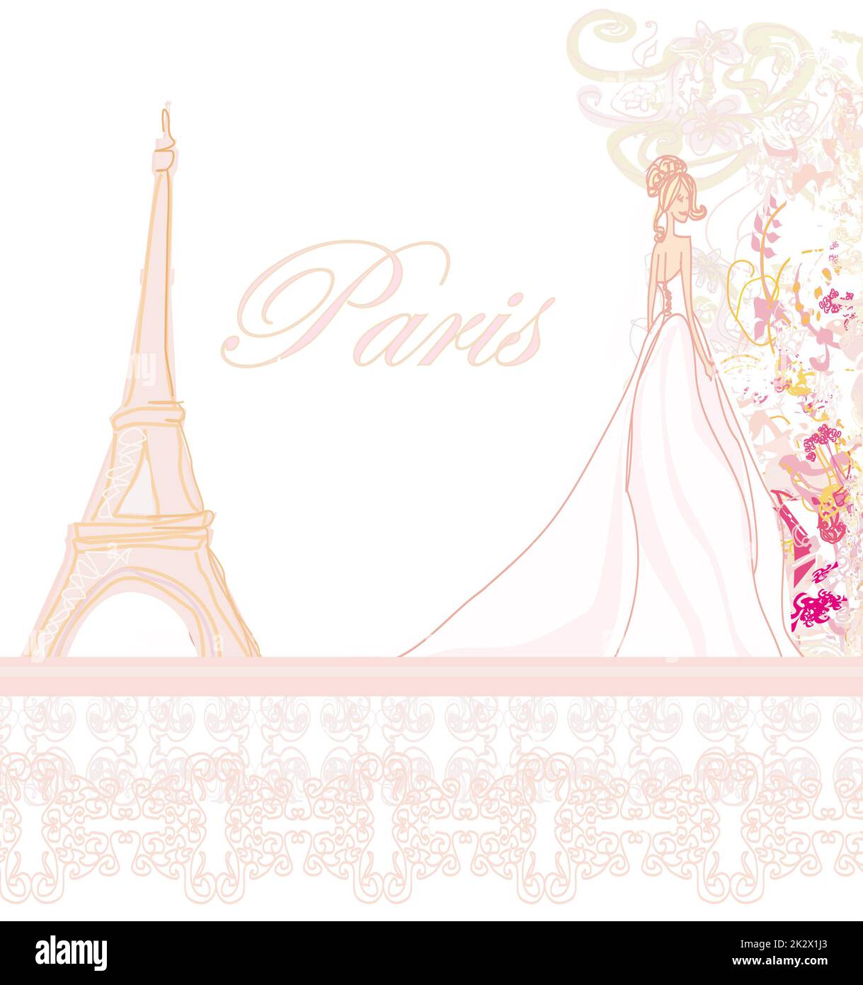 Bella sposa a Parigi card Foto Stock