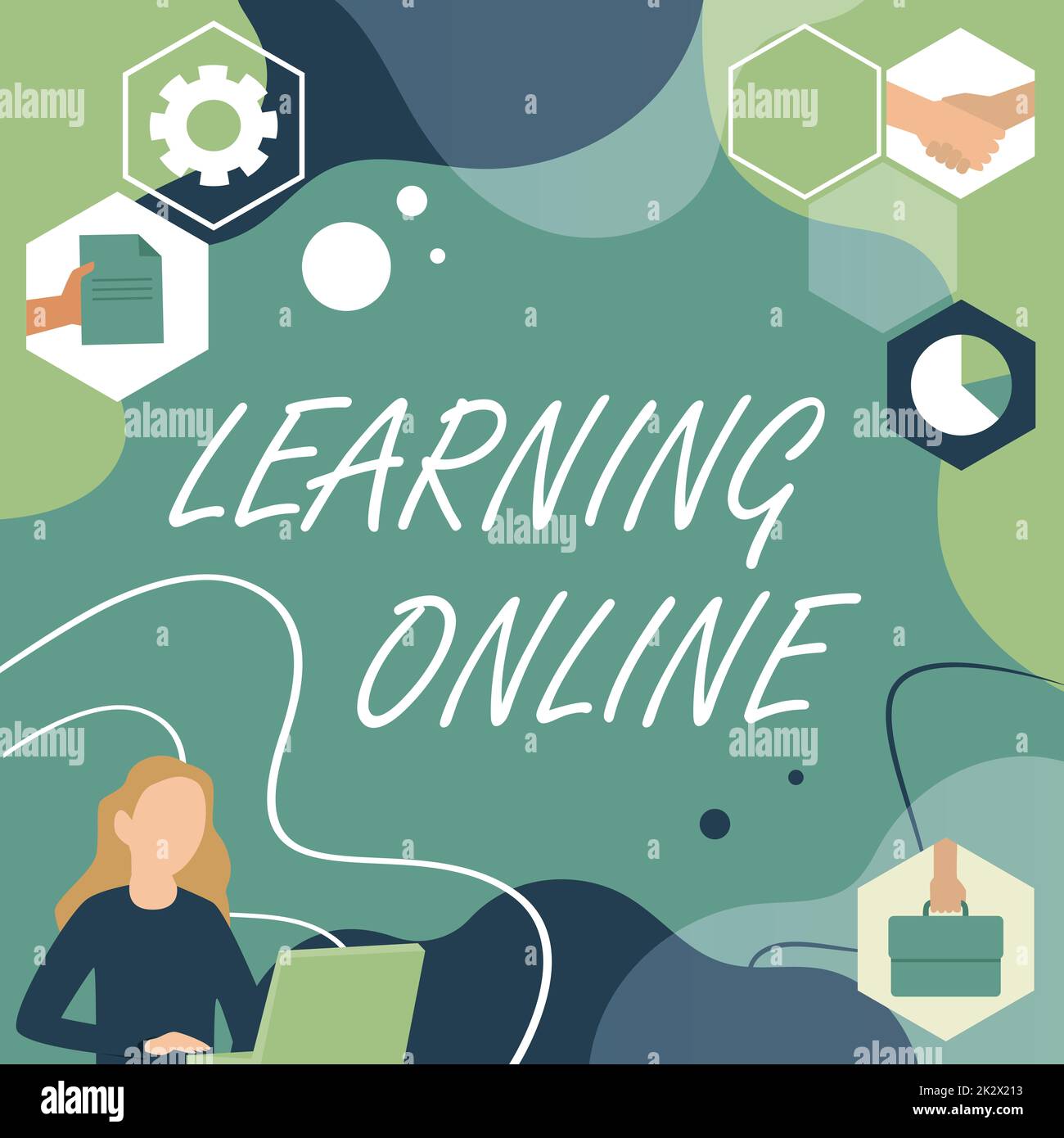 Didascalia concettuale apprendimento online. Panoramica aziendale Impara qualcosa di nuovo con l'aiuto di internet e tecnologia Donna pensiero innovativo idee leader verso un futuro stabile. Foto Stock