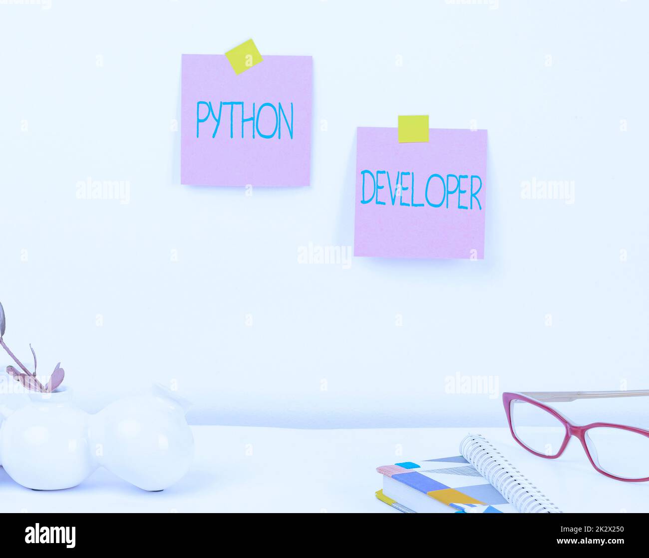 Segno di scrittura a mano Python Developer. Concetto Internet responsabile della scrittura della logica dell'applicazione Web lato server Tidy Workspace Setup, scrittura di strumenti da tavolo, Smart Office Foto Stock