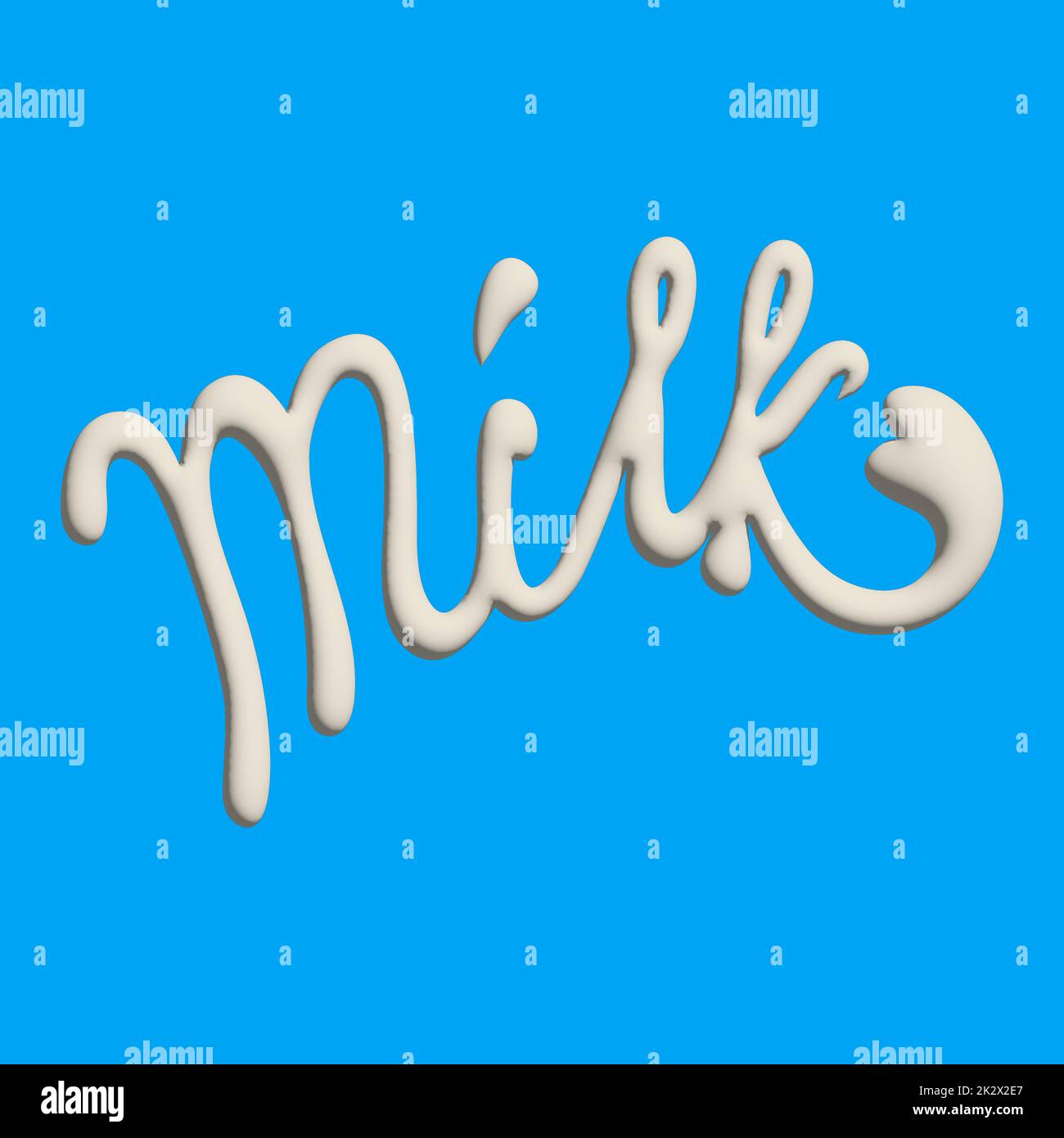 Testo scritto con latte, schizzi e gocce. Design elegante per un marchio, un'etichetta o una pubblicità Foto Stock