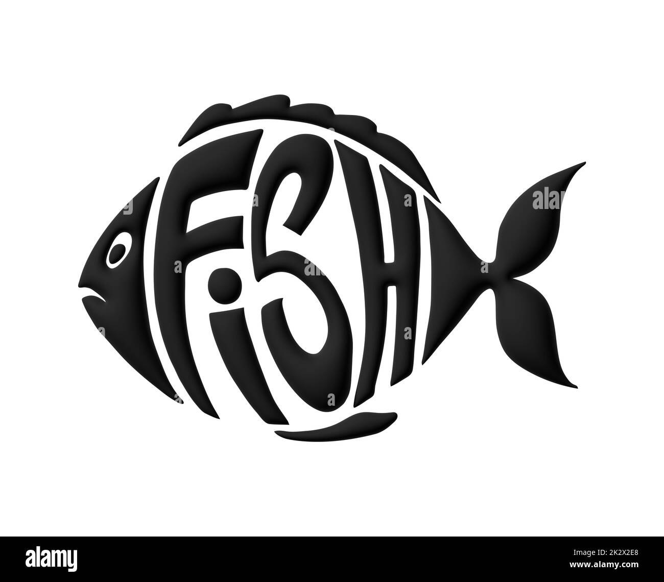 Testo stilizzato come pesce. Design elegante per un marchio, un'etichetta o una pubblicità Foto Stock
