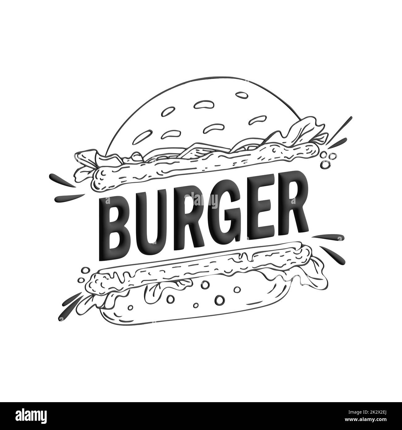 Text BURGER stilizzato come hamburger. Design elegante per un marchio, etichetta o pubblicità - immagine 3D Foto Stock